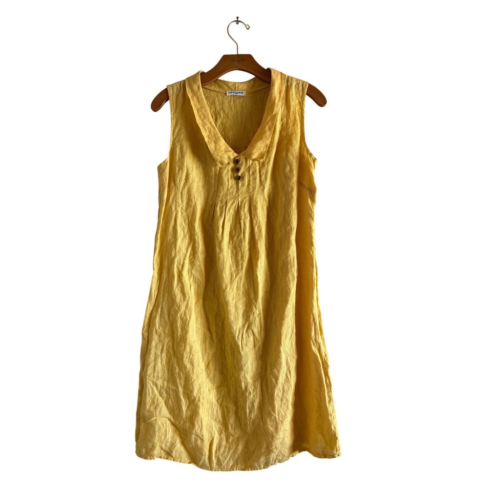 HD Diffusion Paris Yellow 100% Linen Sleeveless Shift Dress Made in Italy Small